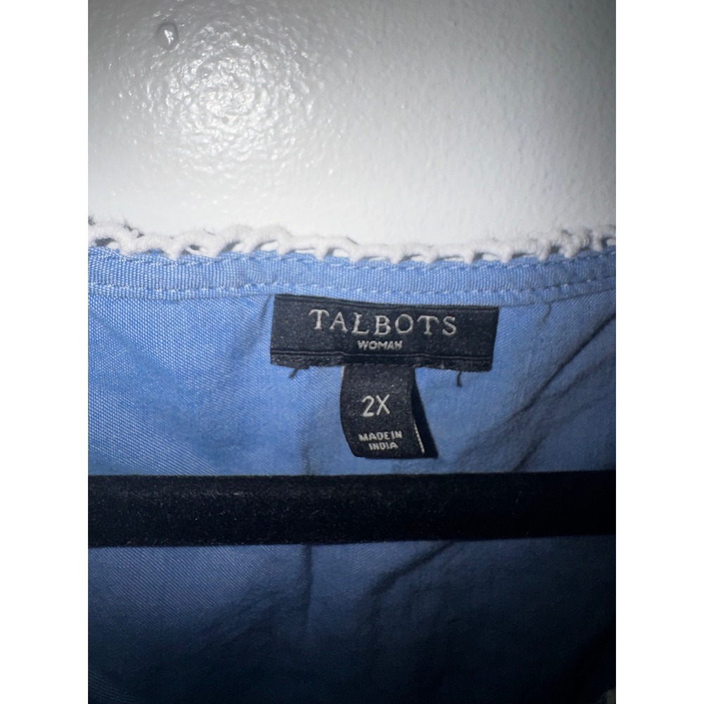 Talbots Woman 2X/1x Blue Cotton Embroidered Tassel Boho Tank Top - Picture 6 of 6
